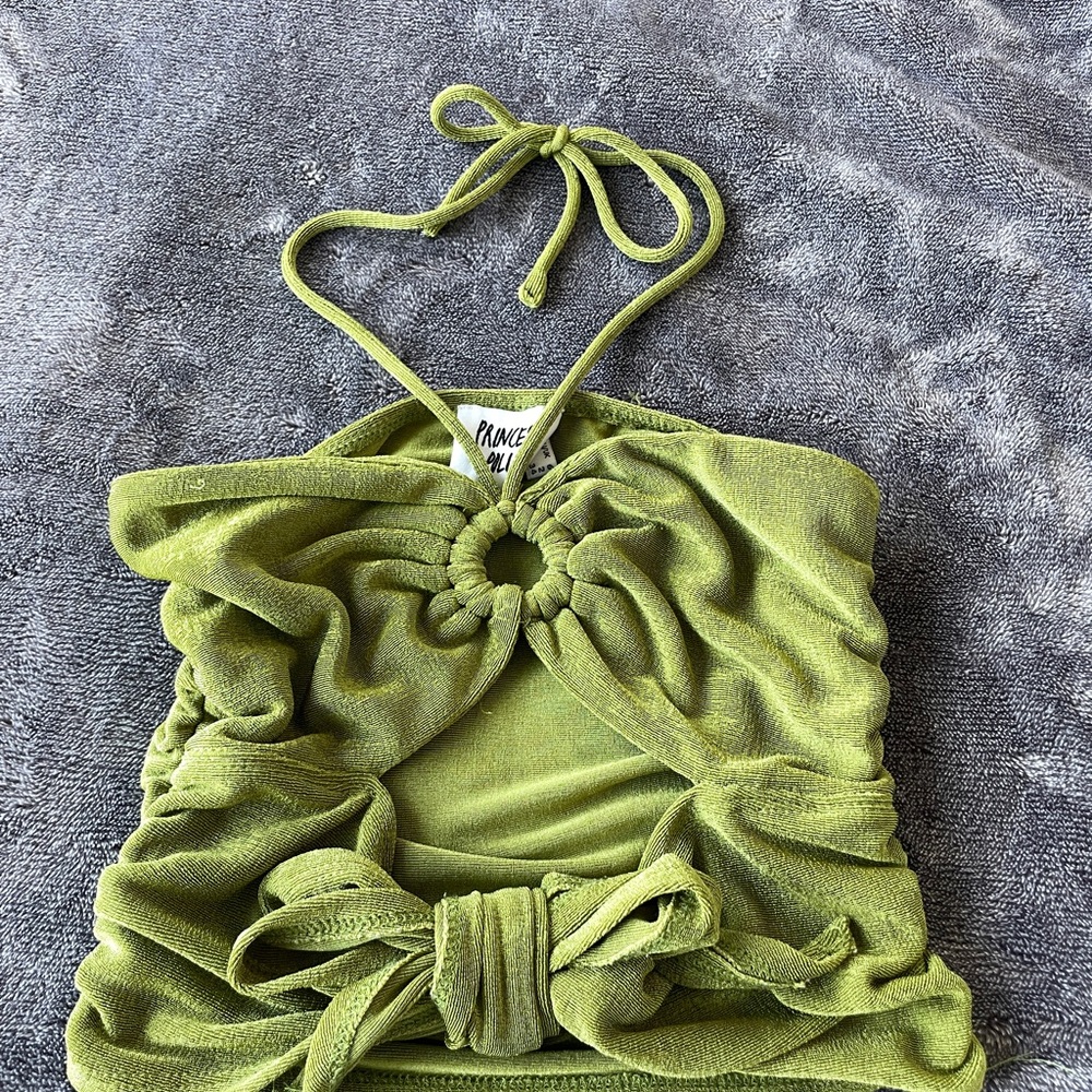 Princess Polly Green Halter Top with Knot Detail